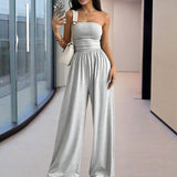 Women's Solid Color Strapless Jumpsuit Wide-Leg Palazzo Pants With Pleats Summer Fashion Outfit