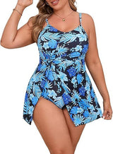 Beautife Womens Plus Size One Piece Swimsuits Tummy Control Swim Dress Floral Print Twist Slit Bathing Suits Swimdress