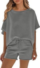 Fisoew Womens Summer 2 Piece Outfits Oversized Casual Short Sleeve Tops And High Waisted Shorts Workout Lounge Short Sets