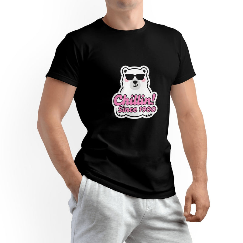 Cartoon Polar Bear Men's Pure Cotton T-shirt - Casual Round Neck, Slightly Elastic, Suitable For Four Seasons Knitted Fabric, Classic Fit Adult Shirt, Couple's Shirt