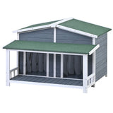 GO 47.2 Large Wooden Dog House Outdoor, Outdoor & Indoor Dog Crate, Cabin Style, With Porch, 2 Doors, Gray And Green