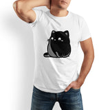 Fat Cat Men's Pure Cotton T-shirt - Casual Round Neck, Slightly Elastic, Suitable For Four Seasons Knitted Fabric, Classic Fit Adult Shirt, Pet Couple Shirt