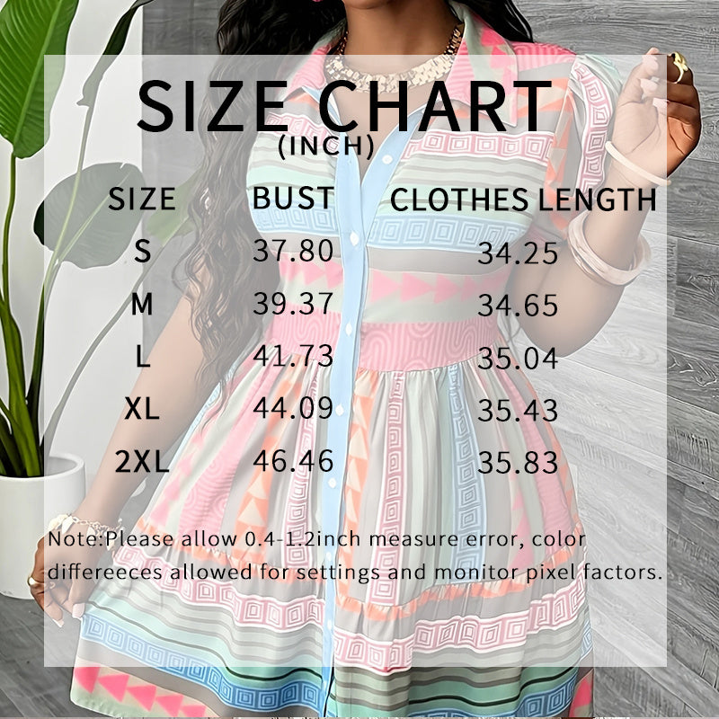 Vestido camisero corto de manga corta abullonada con cuello estampado y botones para mujer