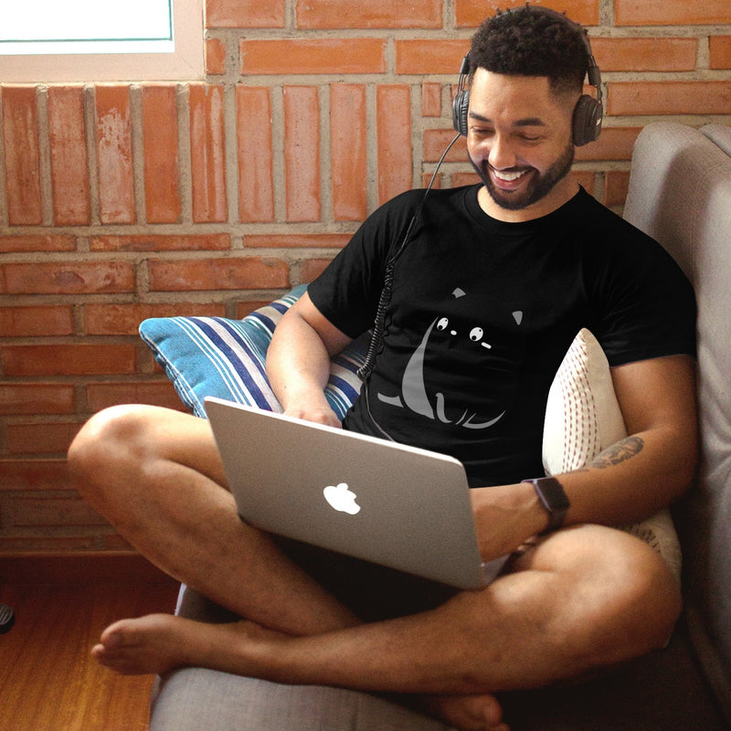 Fat Cat Men's Pure Cotton T-shirt - Casual Round Neck, Slightly Elastic, Suitable For Four Seasons Knitted Fabric, Classic Fit Adult Shirt, Pet Couple Shirt