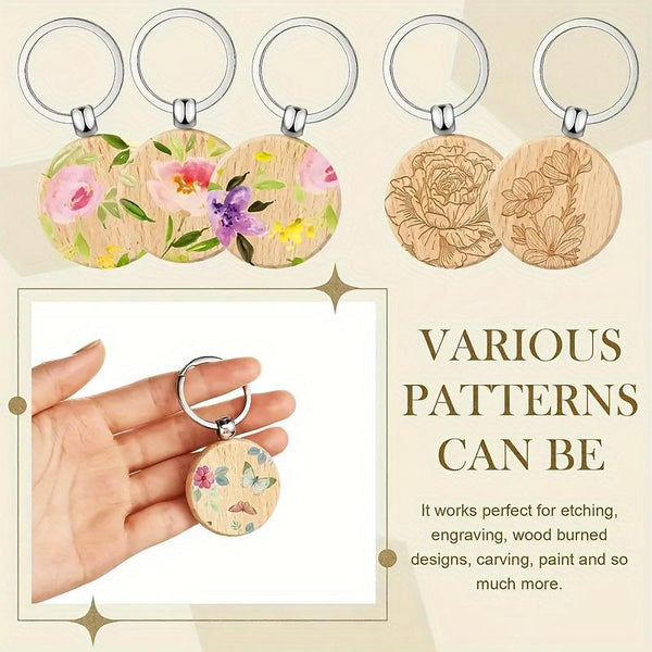 30 Pieces Wooden Keychain Set - Handmade Round Wooden Keychains, Suitable For Handmade, Customizable Keychain Making Sets, Car Keys, Backpack Tags, Pet Accessories And Holiday Decorations