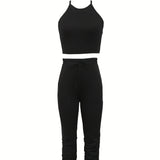 Women's Solid Color Slim Fit Fashionable Vest And Pants Set