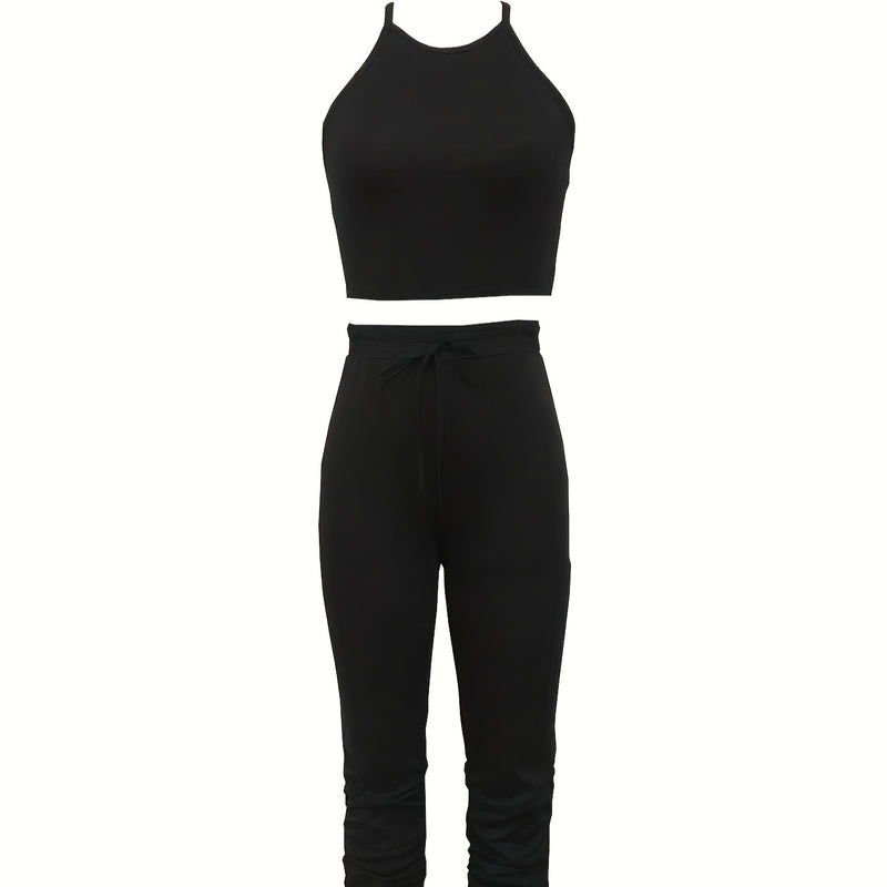 Women's Solid Color Slim Fit Fashionable Vest And Pants Set