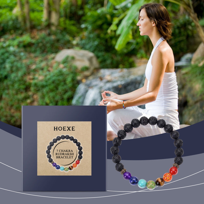 Hoexe Colorful Volcanic Stone Bracelet Jewelry Bead Bracelet Colorful Volcanic Stone Bracelet Adjustable Woven Beading