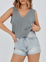 Fisoew Womens Summer Tank Tops V Neck Sleeveless Casual Loose Flowy Tunic Workout T Shirts