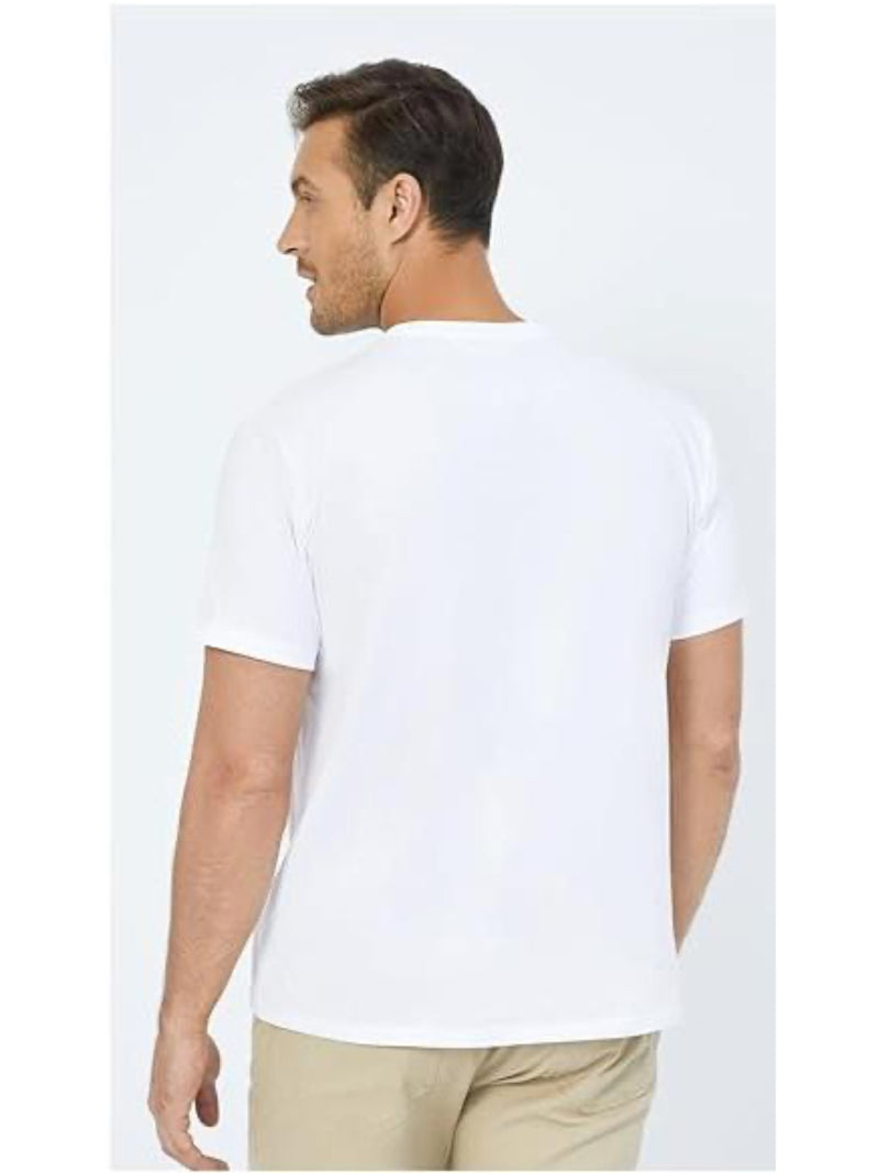 Camiseta básica blanca de cuello redondo, manga corta, de algodón y poliéster, repelente al agua, para hombre