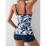 European And American New Women's Slim Fit Printed Boxer Shorts Two-piece Swimsuit Set