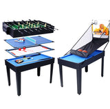 Mesa multijuegos 5 en 1: billar, hockey, futbolín, ping pong y baloncesto, color negro y azul.