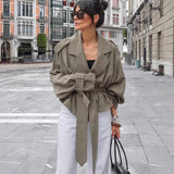 Women's Large Lapel Lace-up Trench Coat Fashionable Jacket