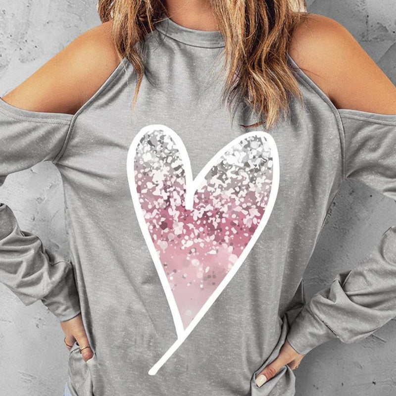 Ladies' Fashionable Casual Solid Color Printed Valentine's Day Love Long Sleeved Autumn And Winter Round Neck Hoodie Top