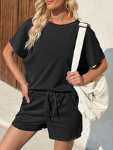 Fisoew Womens Summer 2 Piece Outfits Oversized Casual Short Sleeve Tops And High Waisted Shorts Workout Lounge Short Sets