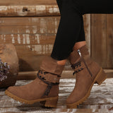 Belt Buckle Women's Ankle Boots Elastic Band