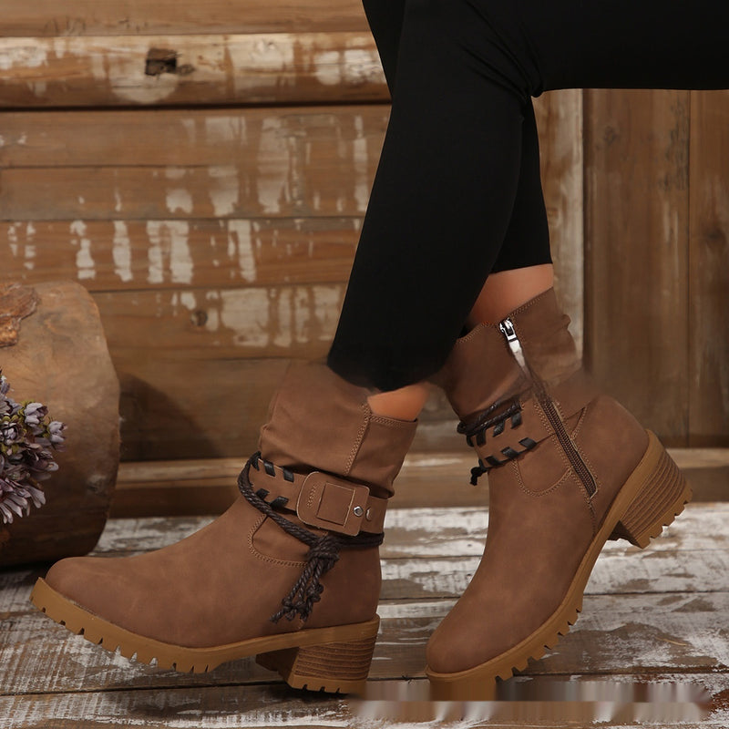 Belt Buckle Women's Ankle Boots Elastic Band