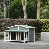 GO 47.2 Large Wooden Dog House Outdoor, Outdoor & Indoor Dog Crate, Cabin Style, With Porch, 2 Doors, Gray And Green