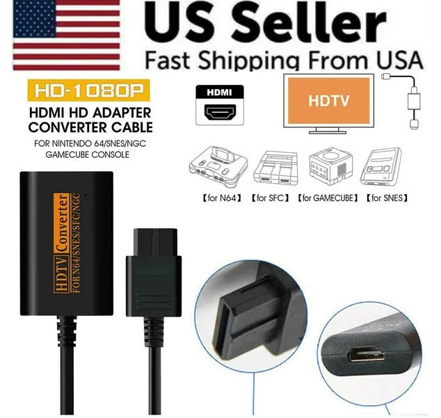 N64 To HDMI Converter Adapter HD Link Cable For Nintendo Gamecube Super NES SNES