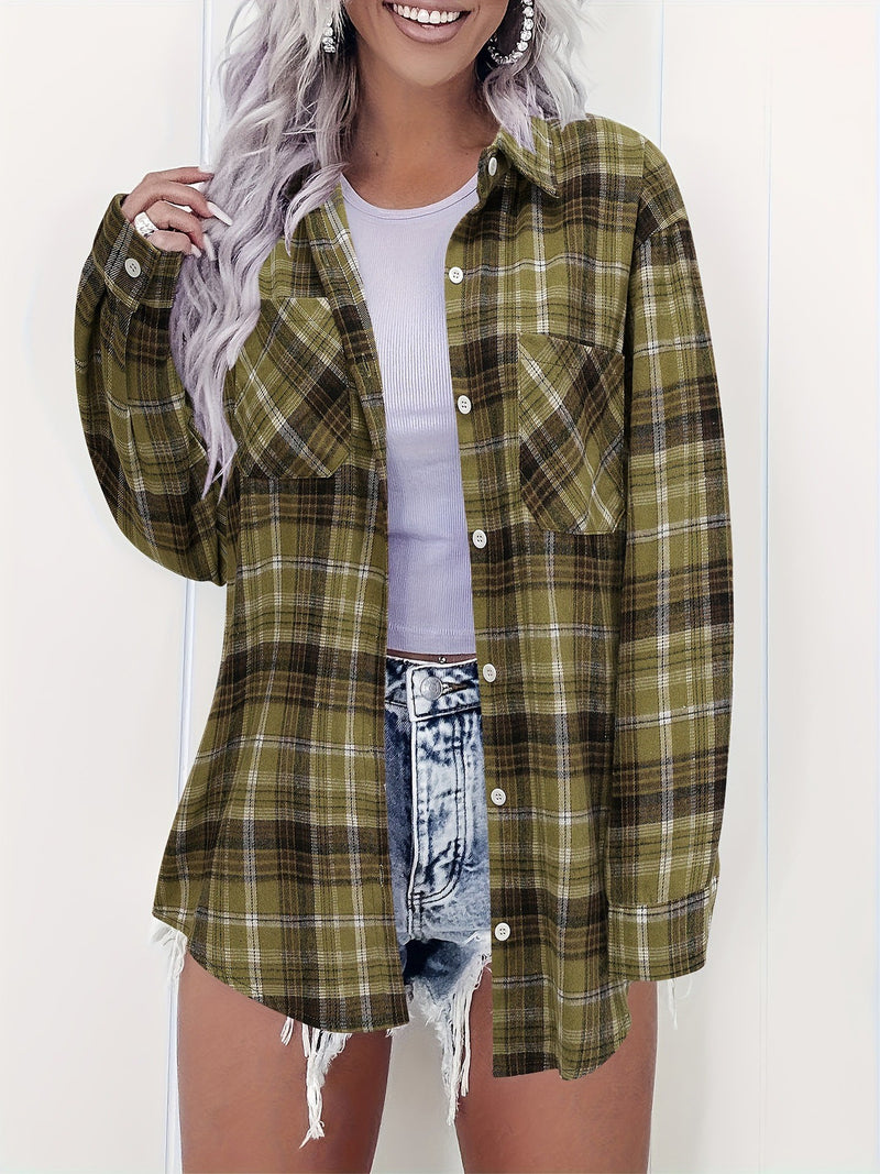 Stylish Loose Plus Size Plaid Shirt For Women