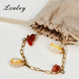 Lxalry 18K Gold Plated Shell & Red Energy Stone Anklet -Summer Beach Style Waterproof Foot Chain For Women -Hypoallergenic, Fade-Resistant, Boho Jewelry Gif