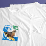 West Coast Seal Printed Men's Pure Cotton T-shirt - Casual Round Neck, Slightly Elastic, Suitable For Summer Knitted Fabric, Classic Fit Adult Shirt, Couple's Shirt