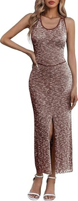 Saodimallsu Womens Backless Midi Dress Summer Beach Bodycon Halter Sleeveless Sexy Slit Cover Up Dresses