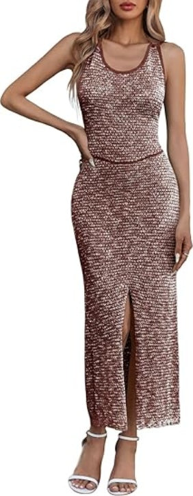 Saodimallsu Womens Backless Midi Dress Summer Beach Bodycon Halter Sleeveless Sexy Slit Cover Up Dresses