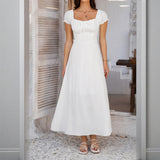 Women's Bohemian Backless Maxi Dress Flowy Ruffled Beach Dress With Adjustable Belt Summer Vacation Boho Dress For Casual Outings