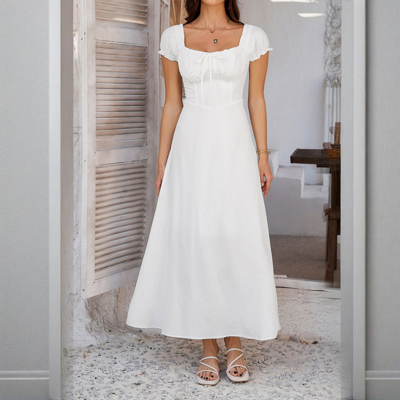 Women's Bohemian Backless Maxi Dress Flowy Ruffled Beach Dress With Adjustable Belt Summer Vacation Boho Dress For Casual Outings