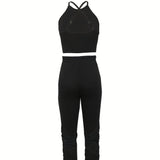 Women's Solid Color Slim Fit Fashionable Vest And Pants Set