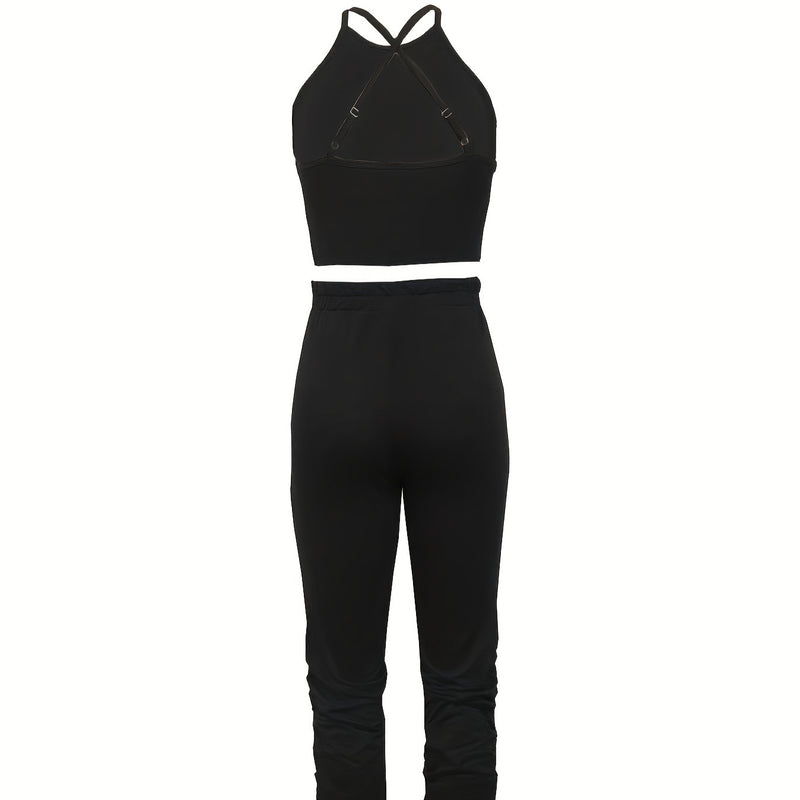 Women's Solid Color Slim Fit Fashionable Vest And Pants Set