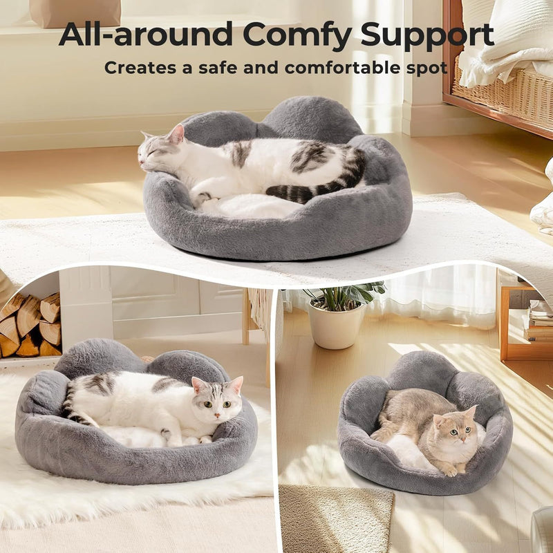 MEWOOFUN Cat Bed And Small Dog Bed, Fluffy Dog Bed Washable Cat Couch Bed, Cute Cat Bed For Indoor Cats, Flower Cat Sofa Bed With Non Slip Bottom, Pet Bed For Puppy And Kitten Grey, 23