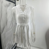 Women's V-Neck Solid Color Short Sleeve Dress With Lace Trim - Summer Sexy Vacation Dress