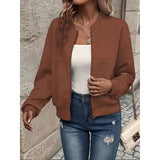 Chaqueta bomber para mujer, abrigo informal con textura, cuello alto y cremallera, moda de otoño, conjuntos de chaquetas. 