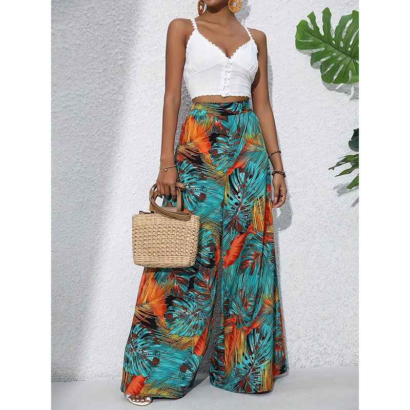 Palazzo Pants For Women Casual High Waist Printed Wide Leg Pant Trendy Boho Trousers Fashion Beach Outfits