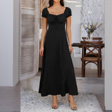 Women's Bohemian Backless Maxi Dress Flowy Ruffled Beach Dress With Adjustable Belt Summer Vacation Boho Dress For Casual Outings