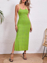 Fisoew Womens Crochet Swimsuit Cover Up Sleeveless Halter Neck Sexy Bodycon Backless Summer Knit Beach Vacation Maxi Dress