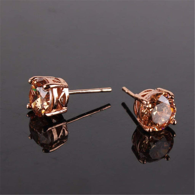 1 Pair Of Rose Gold Tone Citrine Royal Trip Jewelry Eternal Stud Earrings, Perfect Gift For Birthday, Christmas, Chinese New Year's Eve, Anniversary, Mother's Day