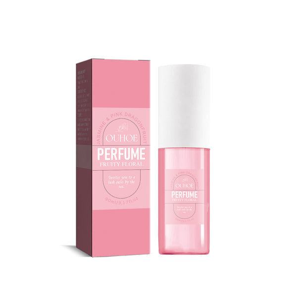 OUHOE Perfume Jasmine and pink bottle and packaging displayed against a white background.