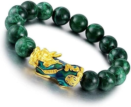 Feng Shui Bracelet, Green Stone Beads Bracelet Unisex Feng Shui Pi Xiu Wristband Gold Wealth Pixiu Women Men Bracelets-Black Green-- Prohibited From Selling On Temu