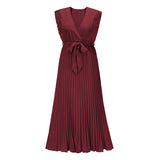Women's Summer Maxi Dresses Elegant V Neck Ruffled Sleeves Empire Waist Pleated Flowy Wedding Dress