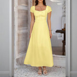 Women's Bohemian Backless Maxi Dress Flowy Ruffled Beach Dress With Adjustable Belt Summer Vacation Boho Dress For Casual Outings