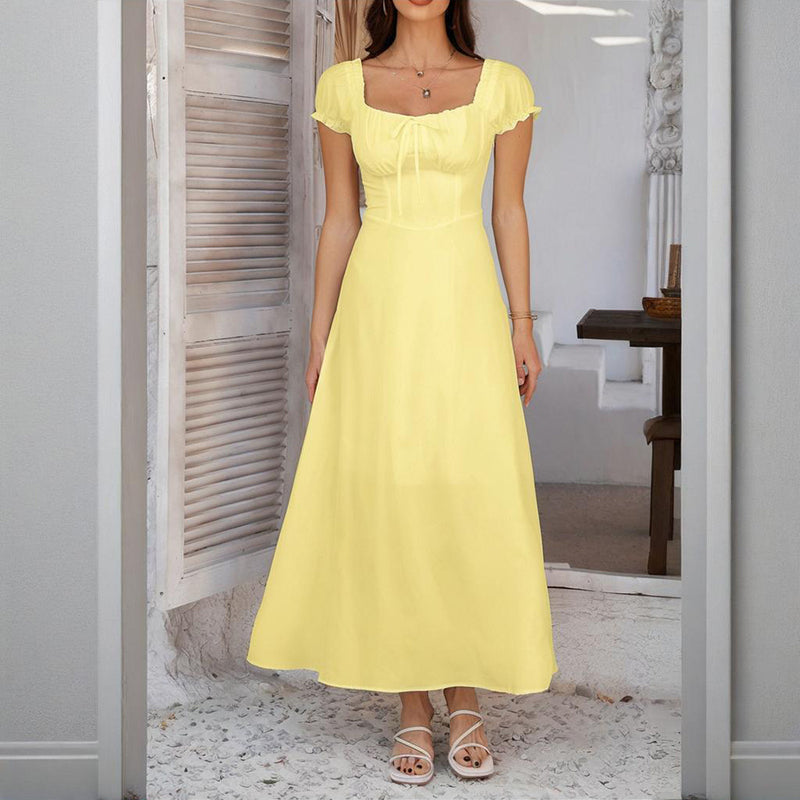 Women's Bohemian Backless Maxi Dress Flowy Ruffled Beach Dress With Adjustable Belt Summer Vacation Boho Dress For Casual Outings