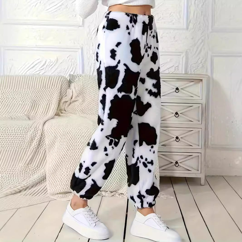 Women's Fashion Cow Print Pattern Loose Trousers