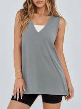 Fisoew Womens Summer Tank Tops V Neck Sleeveless Casual Loose Flowy Tunic Workout T Shirts