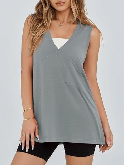 Fisoew Womens Summer Tank Tops V Neck Sleeveless Casual Loose Flowy Tunic Workout T Shirts