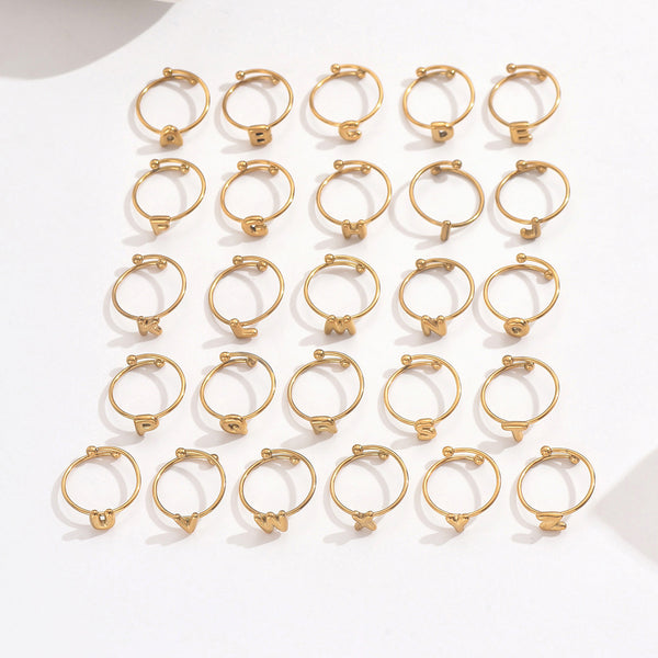 Lxalry 18K Gold Plated Stainless Steel Initial Ring For Women - Adjustable Minimalist Letter A-Z Rings, Personalized Gift Jewelry, Waterproof, Hypoallergenic, Tarnish-Free, Trendy Custom Statement Rin
