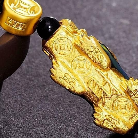 Feng Shui Bracelet, Green Stone Beads Bracelet Unisex Feng Shui Pi Xiu Wristband Gold Wealth Pixiu Women Men Bracelets-Black Green-- Prohibited From Selling On Temu