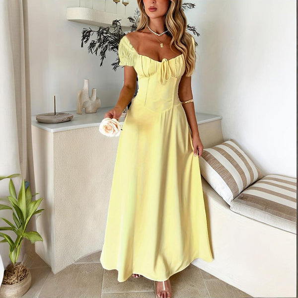 Women's Bohemian Backless Maxi Dress Flowy Ruffled Beach Dress With Adjustable Belt Summer Vacation Boho Dress For Casual Outings